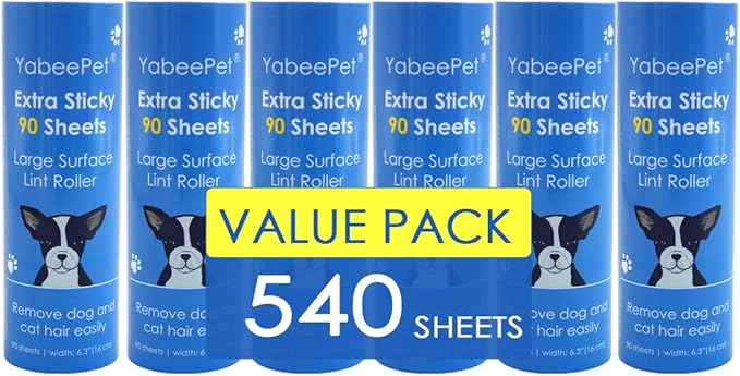 Extra Sticky Large Lint Roller Refills, 6.3'' Giant Lint Roller Refills for Pet Hair, Clothes&Furniture Cleaning, 540 Sheets in Total