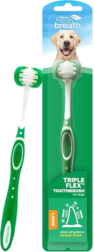 TropiClean Fresh Breath TripleFlex Toothbrush for Large Dogs | Use with TropiClean Toothpaste or Gel | 360-Degree Toothbrush | Complete Dental Care