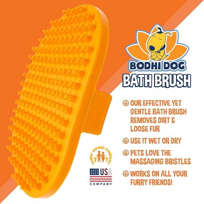 Bodhi Dog Shampoo Brush - Pet Grooming & Bath Supplies for Dogs and Cats - Bath Brush for Long & Short Hair - Premium Scrubber for Shower, Bathing & Massage (One Pack, Orange)