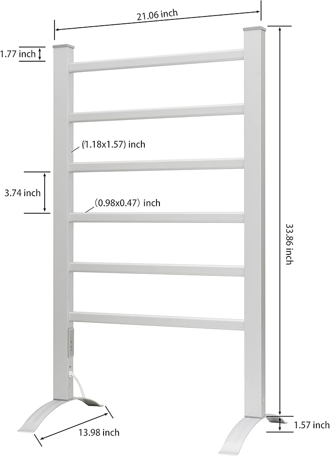 KEG Towel Warmer 6 Bars for Bathroom Freestanding or Wall Mounted Bath Towel Heater Plug-in with Built-in Timer Silver