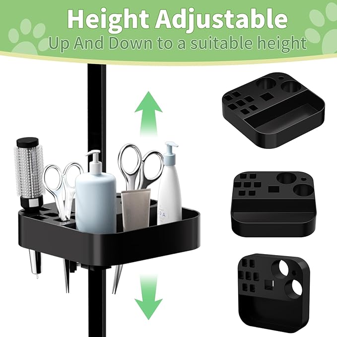 VFK 36" Dog Grooming Table,Foldable Pet Grooming Table for Dogs at Home Black Stainless Steel Bath Grooming Station with Adjustable Arm,Nooses, Mesh Tray,Tool Organizer