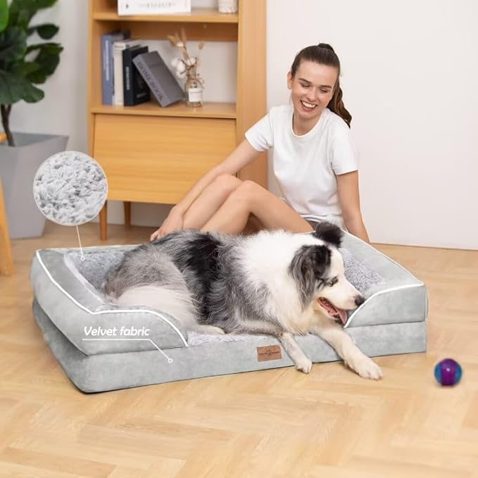 Comfort Expression Memory Foam Dog Beds Large Sized, Orthopedic Dogs Beds Washable, XL Dog Beds with Removable Cover, Waterproof Pet Sofa Couch with Bolster(X-Large,Light Grey)