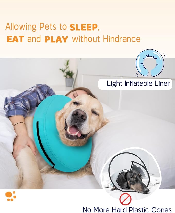 Supet Inflatable Dog Cone Collar Alternative After Surgery, Dog Neck Donut Collar Recovery E Collar to Stop Licking, Soft Dog Cone for Medium Large Dogs
