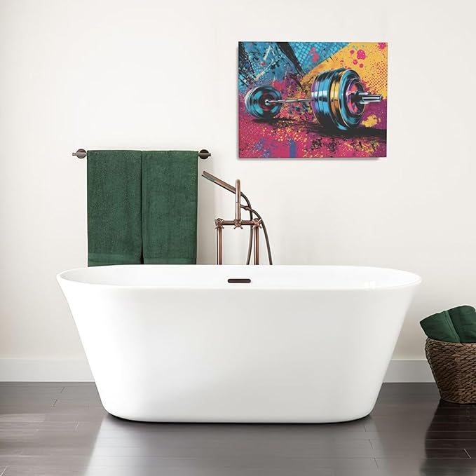 Gym Wall Art Weightlifting Fitness Canvas Wall Decor Barbell Sports Training Pictures Painting Banksy Street Graffiti Print Artwork Framed Decorations Gifts for Sports Lovers Gym Living Room Bedroom 16"x20"