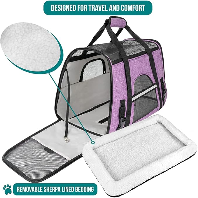 PetAmi Airline Approved Pet Carrier for Cat, Soft Sided Dog Carrier for Small Dog, Cat Travel Supplies Accessories for Indoor Cat, Ventilated Pet Carrying Bag Medium Kitten Puppy, Large Heather Purple