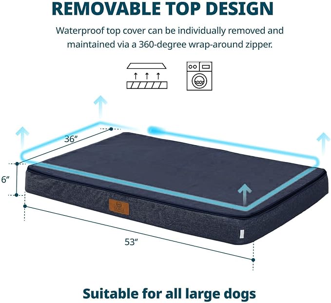 Orthopedic Memory Foam Giant Dog Bed - 6" Thick Beds for Large Sized Dog - Waterproof Removable Washable Cover & Wrap-Around Zipper - Ultimate Comfort & Easy Maintenance