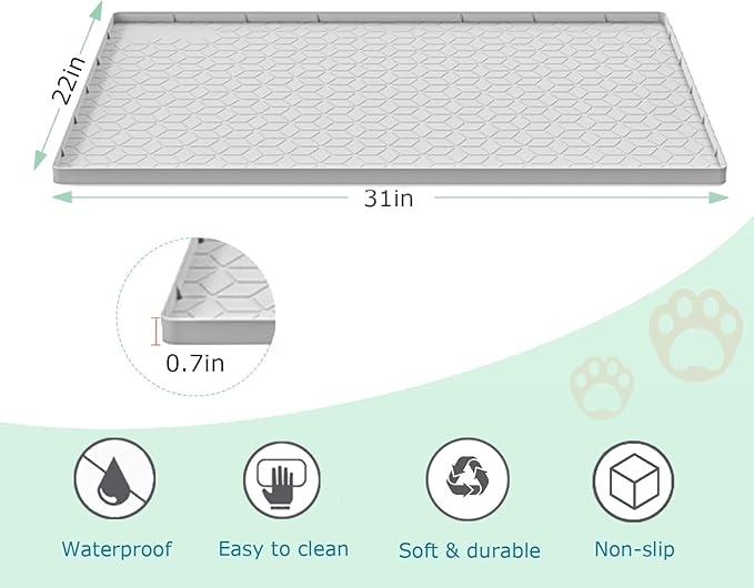 Cat Litter Mat for Litter Box, Silicone Large Cat Litter Trapping Mat - 31x22 in, Waterproof & Non-Slip, Durable & Easy Clean, Light Gray