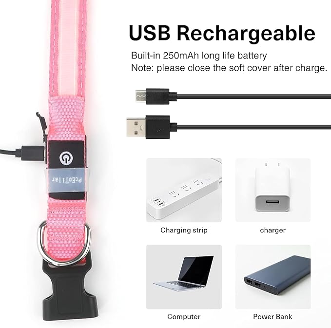 PcEoTllar Light up Dog Collar for Night Walking - LED Dog Collar Light Rechargeable Color Changing, Glow in The Dark Dog Collars Waterproof Glowing Dog Collars for Large Small Medium Dogs