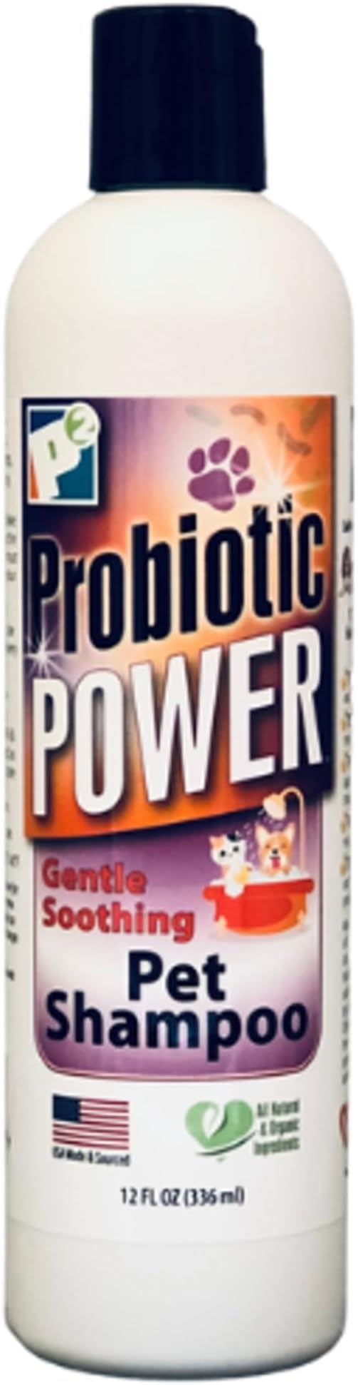 Probiotic Power Gentle Soothing Pet Shampoo for Dogs, Cats, Puppies, Kitten, Rabbits – Aloe, Oatmeal Free, Odor Control, Moisturizing, Biodegradable, pH Balanced Grooming Wash, 12 oz