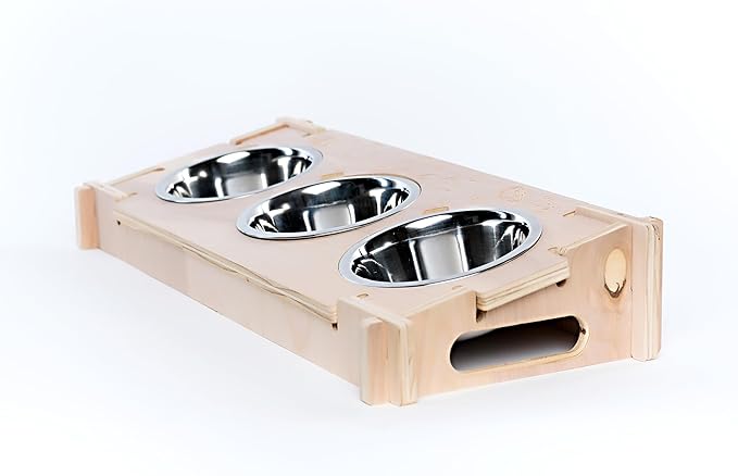 Small Pet Select - Raised Bowl Holder with Three Feeding Bowls for Rabbits, Cats, Dogs, and Other Small Animals