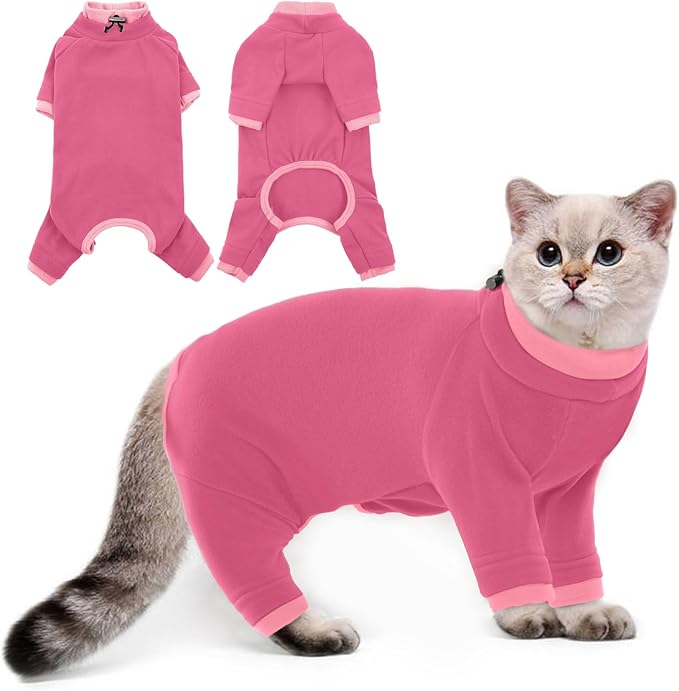 PUMYPOREITY Cat Hair Sticky Sweater, Recovery Suit - Breathable & Lightweight for Post-Surgery Protection, Cat Onsie Prevents Licking Wounds, Pink, 2XL
