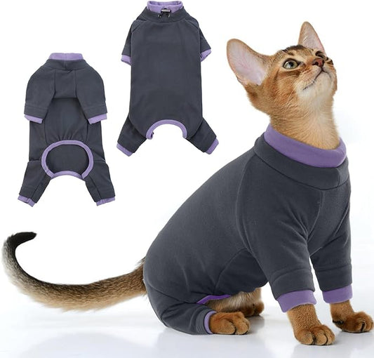 Pumyporeity Sticky Cat Clothes - Soft Cat Sweater for Hair Loss Prevention, Recovery Suit After Surgery, Black, XS