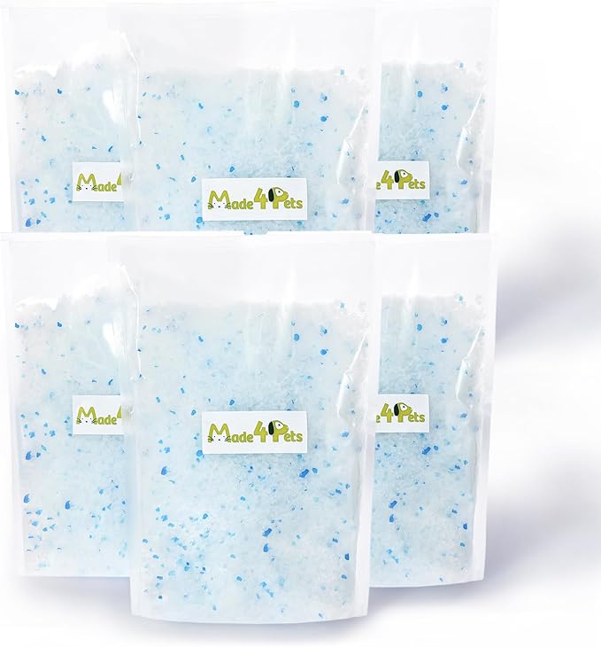 Made4Pets Cat Litter Crystals Kitty Litter Odor Control Crystal Litter Non Clumping No scooping Low Dust, Low Tracking, Lightweight, Dehydrates Waste,– 19.8 lbs (6 x 3.3 lb Packs)