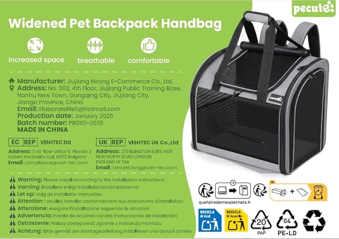 Pecute Cat Backpack with Widened Interior Space, Upgraded Dog Backpack Carrier with Various Ways to Carry, Pet Backpack with Breathable Mesh, Pet Travel Carrier with Soft Padded,Dark Grey