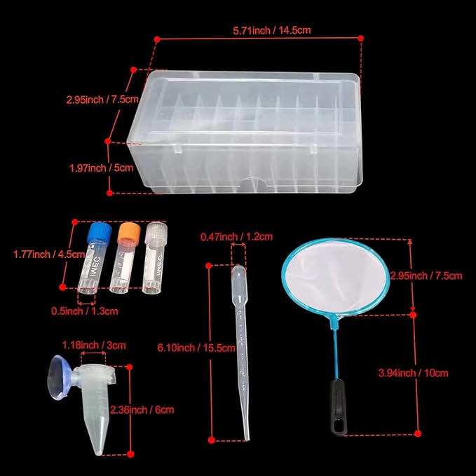 Brine Shrimp Egg Dispense Storage Kit with 50 Egg Collection Bottles, Holder, 3 Aquarium Feeders, 2 Automatic Feeding Bottles, Collecting Net