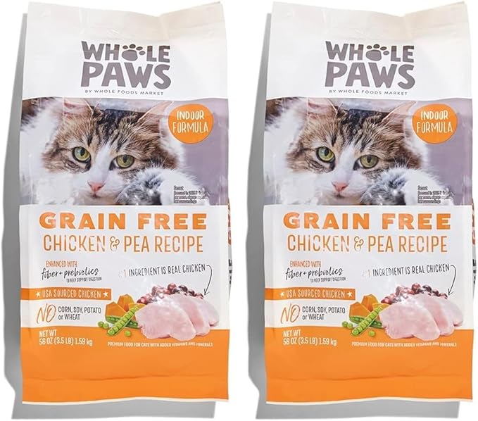 Whole Paws, Grain-Free Dry Cat Food, Chicken & Pea Recipe, Enhanced with Fiber & Prebiotics, Indoor Formula, 3.5 lb (Pack of 2)