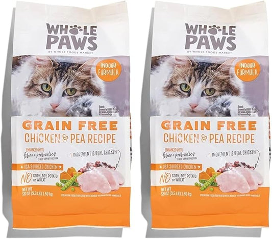 Whole Paws, Grain-Free Dry Cat Food, Chicken & Pea Recipe, Enhanced with Fiber & Prebiotics, Indoor Formula, 3.5 lb (Pack of 2)
