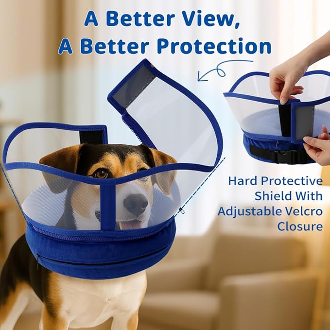 Soft Dog Cone Collar with Anti-Lick Shield, Inflatable Donut Cones Alternative after Surgery for Large/Medium/Small Dogs to Stop Licking, Elizabethan Neck Ecollars of Shame, Comfy Pillow Recovery Blue