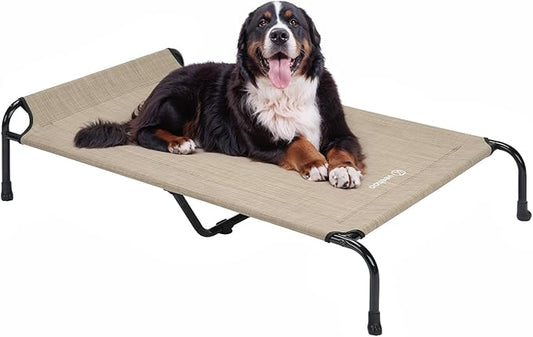 Veehoo XXXL Original Elevated Dog Bed - Outdoor Raised Dog Cots Beds for Large Dogs, One-Sided Extra Large Raised Cooling Pet Bed Off Ground, Non-Slip & Breathable, Beige 53" L x 33" W x 7.9" Th