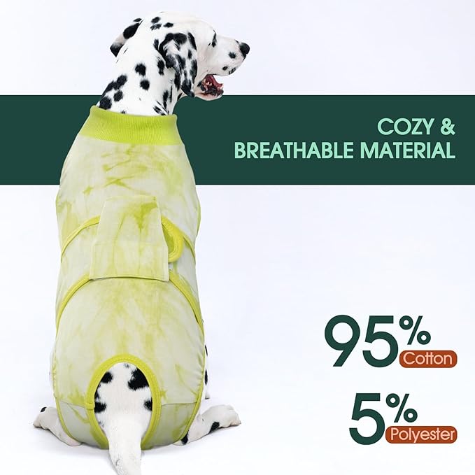 Kuoser Dog Surgery Recovery Suit, Anti Licking Pet Surgical Suit for Dogs Male Neuter, Female Dog Surgery Suit for Spay Subsititute E-Collar Cone, Dogs Body Suits After Surgery Green Tie Dye 2XL
