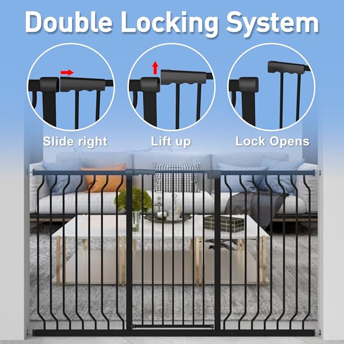 WAOWAO Extra Tall 40.55" Baby Gate 29.53"-32.68" Wide Pressure Mounted Walk Through Swing Auto Close Safety Black Metal Toddler Child Dog Pet for Indoor Stairs,Doorways,Kitchen