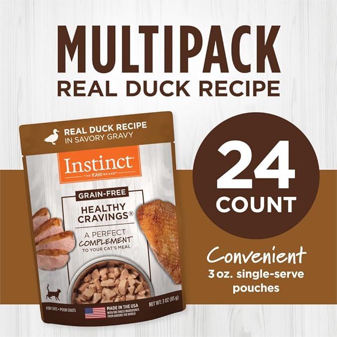 Instinct Healthy Cravings Natural Wet Cat Food Topper, Grain Free Recipe - Real Duck, 3 oz. Pouches (Pack of 24)