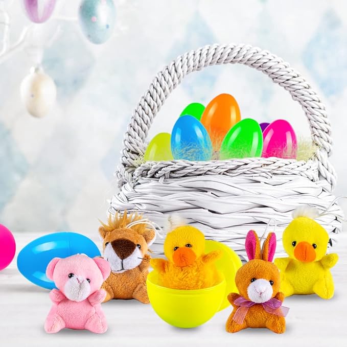 Sofier Plastic Easter Eggs with Animal Toys 12pcs Filled Easter Eggs 3.4" Easter Basket Stuffers Easter Egg Fillers Kids Classroom Gift Exchange Party Favors