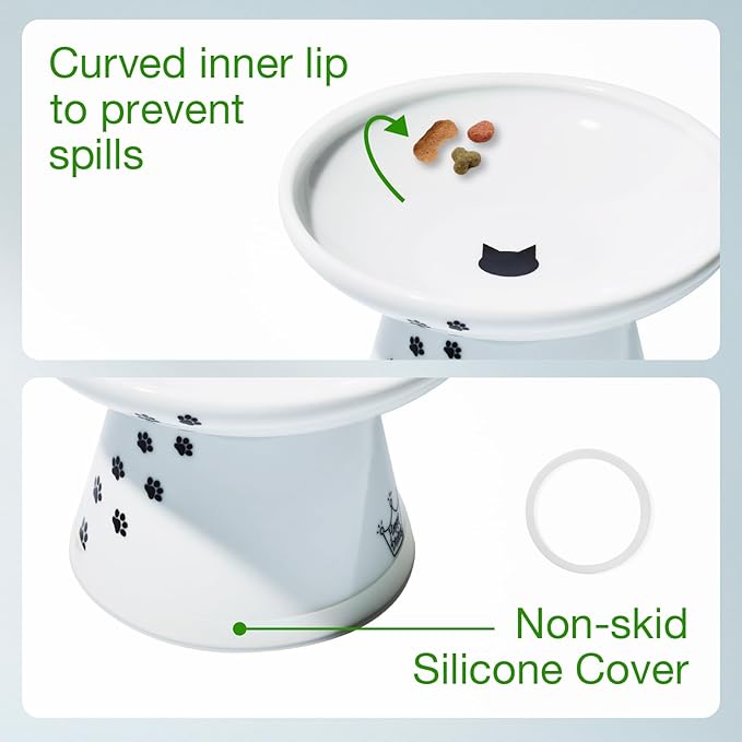 Necoichi Extra Wide Raised Cat Food Bowl, Elevated, Prevent Neck & Whisker Fatigue, Dishwasher and Microwave Safe, No.1 Seller in Japan! (Cat, Extra Wide)