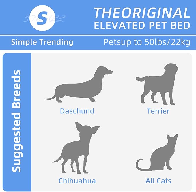 Simple Trending Raised Dog Bed for Small Dogs, Waterproof Elevated Dog Cot, Outdoor Cooling Pet Bed, 36.5" x 22.5", Grey