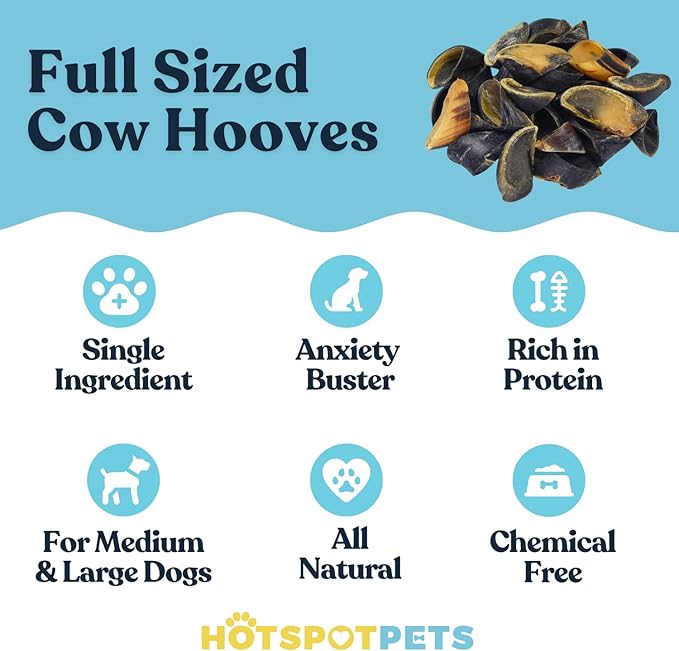 Full-Size Cow Hooves for Dogs | (50 Pack) All-Natural Long Lasting Dog Chews | Made from Grass Fed Cattle | Tasty Treat for Oral Hygiene | Fantastic Alternative for Rawhide and Bully Sticks