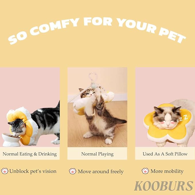 Cat Cone Collar Soft, Adjustable Kitten Cone After Surgery, Waterproof Recovery E Collar for Pet to Stop Licking(Yellow Flower, Small)