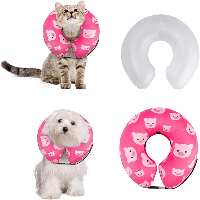 CuteBone Inflatable Dog Cone with Removable Soft Fleece Covers for Small/Medium/Large Dogs and Cats Neck Donut Collar After Surgery GWB01L