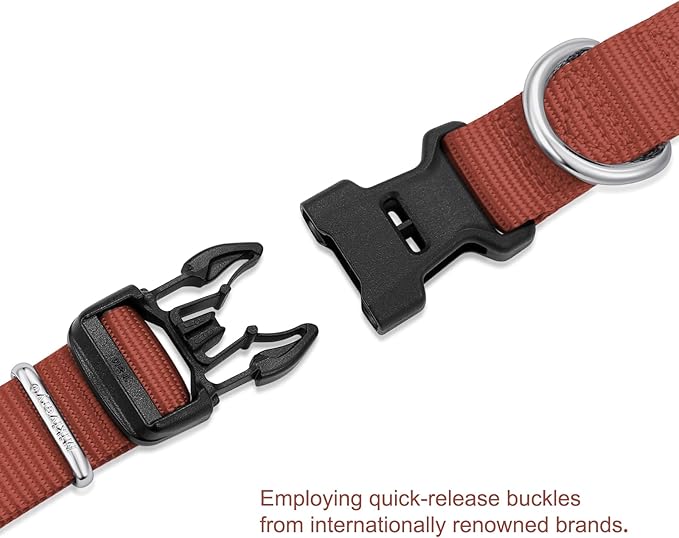 Mikivery Nylon Dog Collar with Quick Release Buckle Soft Adjustable Sturdy for Small Medium Large Dogs Brick,L