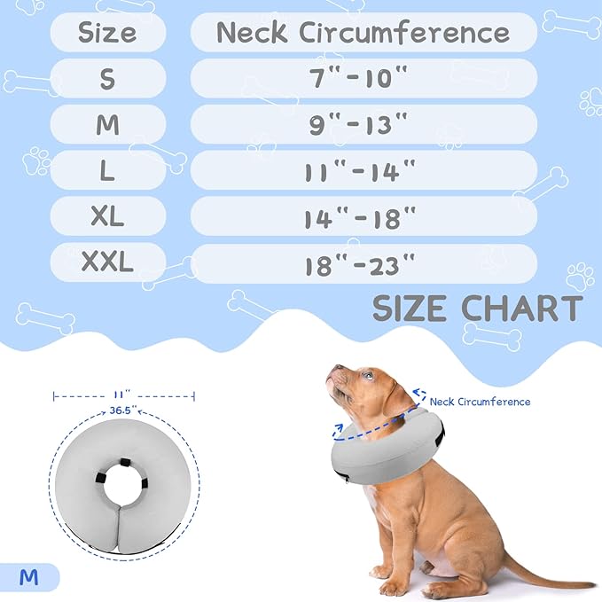 Supet Inflatable Dog Cone Collar for Large Medium Small Dogs, Soft Cone Collar for Dogs Cats, ECollar Doggie Neck Donut Dog Cone Alternative After Surgery