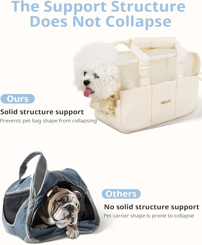 Dog Purse Carrier for Small Dogs Rabbit cat with Large Pockets, Cotton Bag, Dog Carrier Soft Sided, Collapsible Travel Puppy Carrier (Beige Breathable, 17.0" L x 7.5" W x 12.0" H)