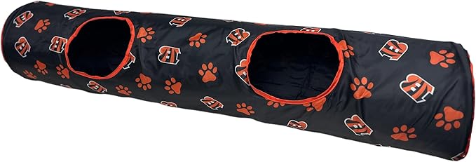 NFL Cincinnati Bengals Cat Tunnel Tube Toy with Plush Football Catnip and Feathers Collapsible Tunnel for Cats to Play, Peek and Hide, Sporty & Fun Cat Tunnel Toy with Team Logo All-Over Design!