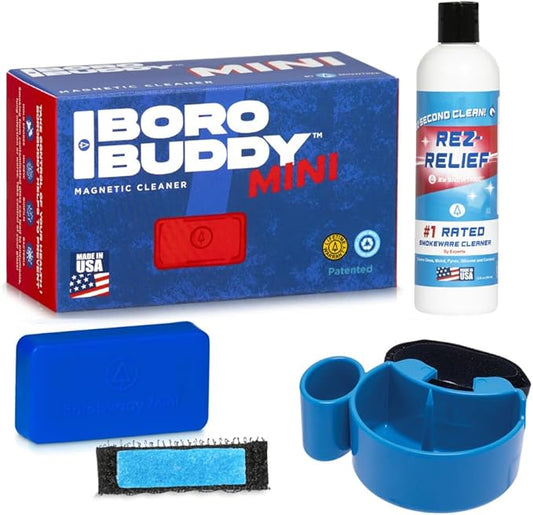 SnowTree - BoroBuddy Mini Magnetic Glass Cleaner for Glass Pieces, Bottles, Vases & More - Smaller Design for Tighter Spaces & Smaller Glass Pieces - Easy to Use Double Sided Glass Cleaner (Blue Gift
