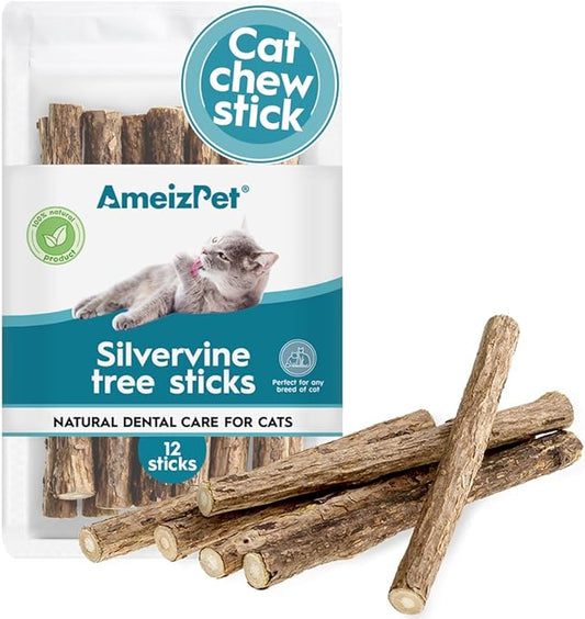 Catnip Sticks for Cats, Cat Dental Chew Sticks - Natural Matatabi Cats Dental Care, Silvervine Cat Teeth Cleaning (12 pcs)