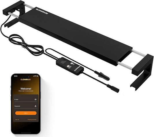 GLOWRIUM Saltwater Aquarium Light, Smart Reef Coral Fish Tank Light with Bluetooth + WiFi Dual Control App, DIY Spectrum, Brightness Adjustable, Anti-Drop, Real Time Water Temperature Sensor(36-48 in)