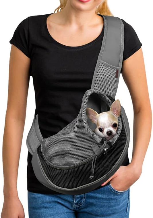 YUDODO Pet Sling Carrier for Small Dogs & Cats – Hands-Free Puppy Carrier with Safety Hook, Large Zipper Pocket, Soft Breathable Mesh, Adjustable Strap & Reflective Strip (Black 1.0 M)