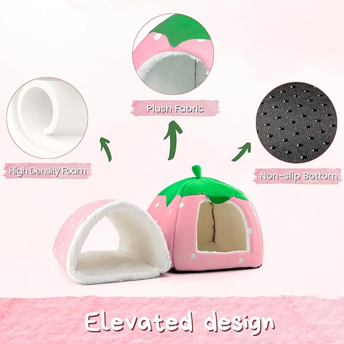 Guinea Pig Hideout with Tunnel, Washable Chinchilla House Bed, Fleece Hideaway, Enrichment Toys, and Cage Accessories for Ferret Hedgehog Small Animal