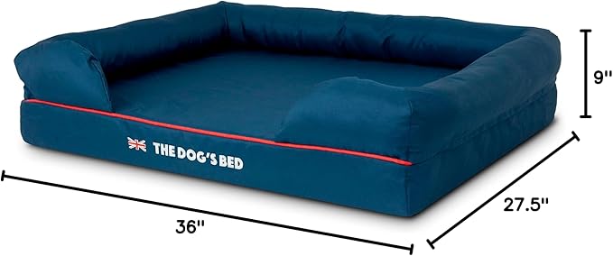 The Dog’s Bed Orthopedic Dog Bed Large Blue Oxford with Red Trim UK Flag Dog Bed 36x27 Memory Foam, Pain Relief: Arthritis, Post Surgery, Lameness, Veterinary Approved, Waterproof Washable Cover