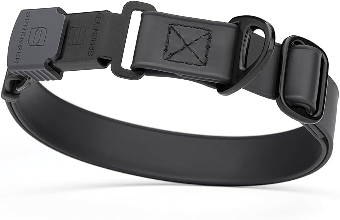 Dogline Biothane Waterproof Dog Collar with Herm Sprenger Black Stainless Steel Quick Release Buckle – Heavy Duty Tactical Durable Collar for Dogs – Comfortable and Safe Pet Collar W3/4" L12-19 Black