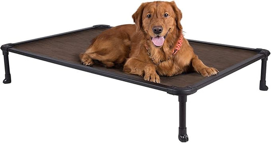 Veehoo Chew Proof Elevated Dog Bed - Cooling Raised Pet Cot - Rustless Aluminum Frame and Durable Textilene Mesh, Unique Designed No-Slip Feet for Indoor or Outdoor Use, Brown, X-Large, CWC2002