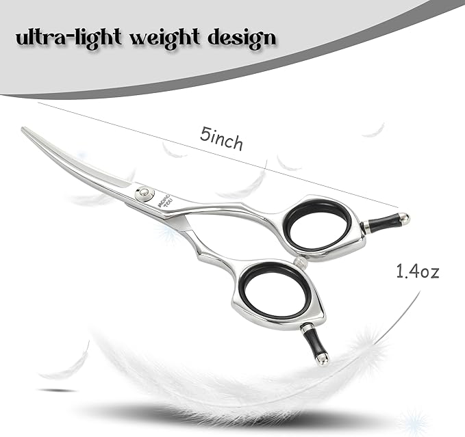 Dog Grooming Scissors 5'' Small Curved Pet Shears Super Light Professional 440C Stainless Steel Pet Shears for Trimming Face and Paws Nose Ear Easy Use.