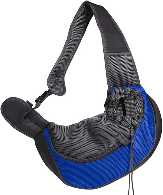 Pet Dog Sling Carrier, Breathable Mesh Portable Travel Safe Pet Sling Shoulder Bag Carrier with Adjustable Non-Slip Shoulder Strap for Small Dogs Cats Puppy (Small, Blue)