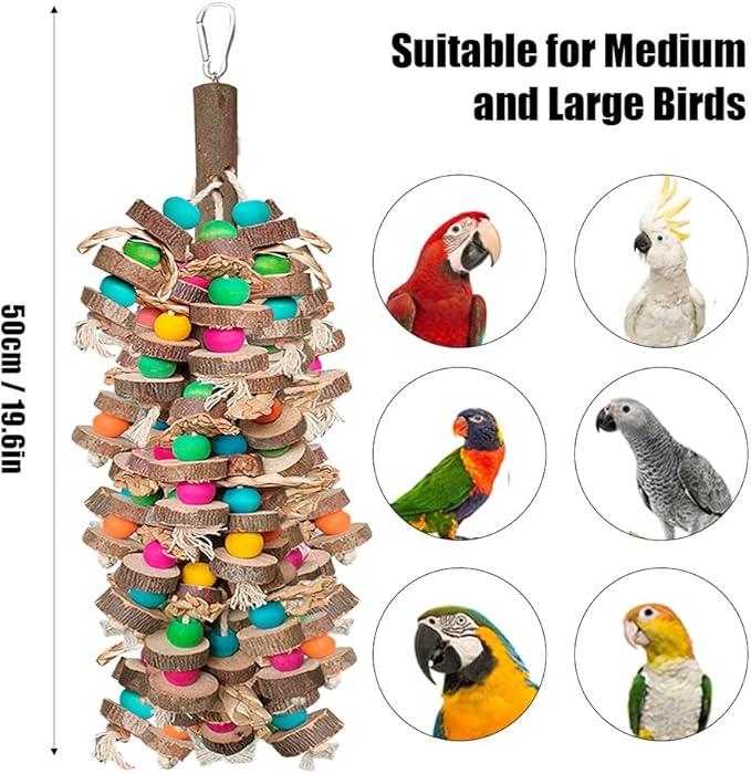 Parrot Toys for Large Birds, Multicolored Wooden Blocks Bird Chewing Toy Parrot Cage Bite Toy or Macaws Cokatoos African Grey and Large Medium Birds