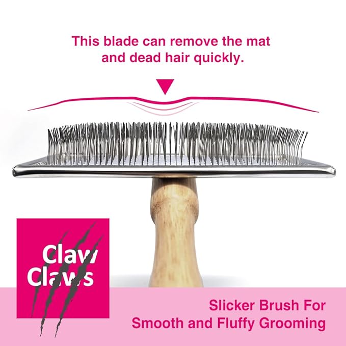 Pet Slicker Brush for Large Dogs, Wooden Handle, Gently Remove Tangled and Mats Hair, Pet Grooming Brush Tool, Sheepskin Wool Carders (3.85")