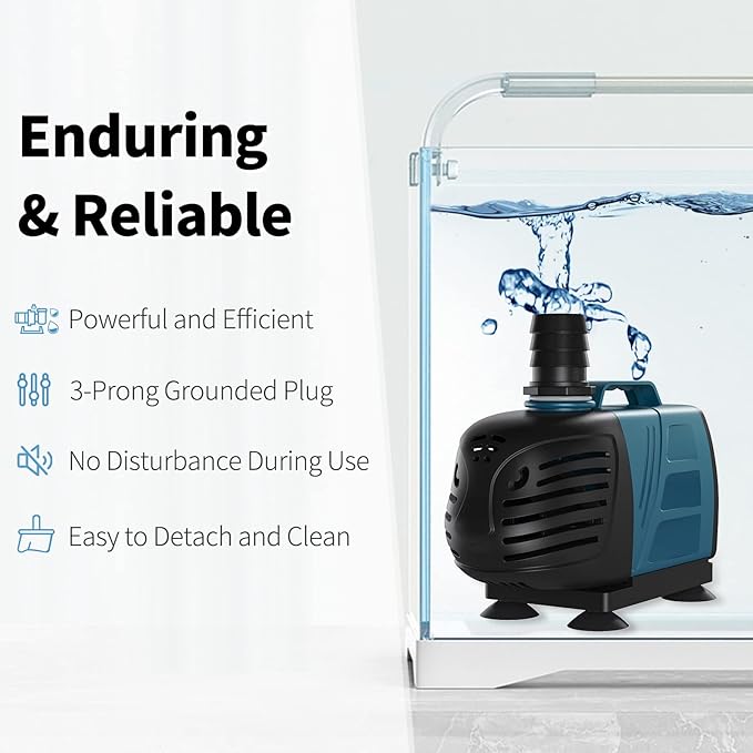 Uniclife Aquarium 1000 GPH Submersible and Inline Water Pump 80W 10ft High Lift AC 120 V Quiet Return Pump with 10 ft. Power Cord for Large Fish Tanks Pond Waterfalls Fountains Sumps and Gardens