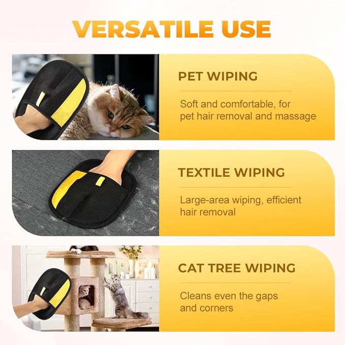 Pet Hair Remover Gloves, 2025 Upgraded Pet Grooming Gloves Hair Remover Electrostatic, Premium Efficient Hands on for Dogs, Cats & Horses (2PCS)